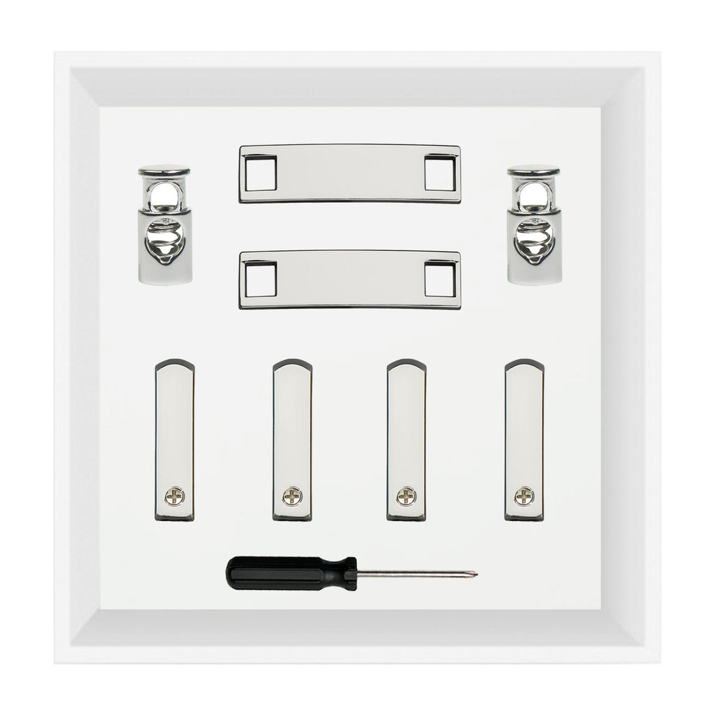 Medium Metal Shoelace Tags + Matching Metal Aglets & Lace Locks